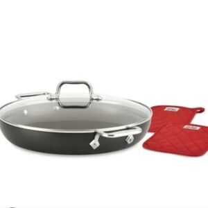 All-Clad HA1 Nonstick Sauté Pan w/Glass Lid & Red Pot Holders